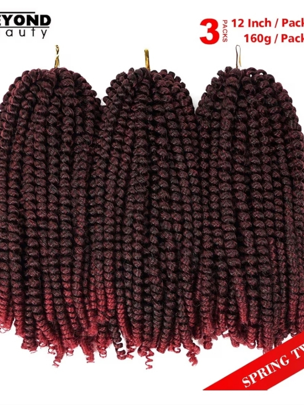 Beyond Beauty Spring Twists T1b/Burgundy 12 in Crochet Hair Soft Ombre